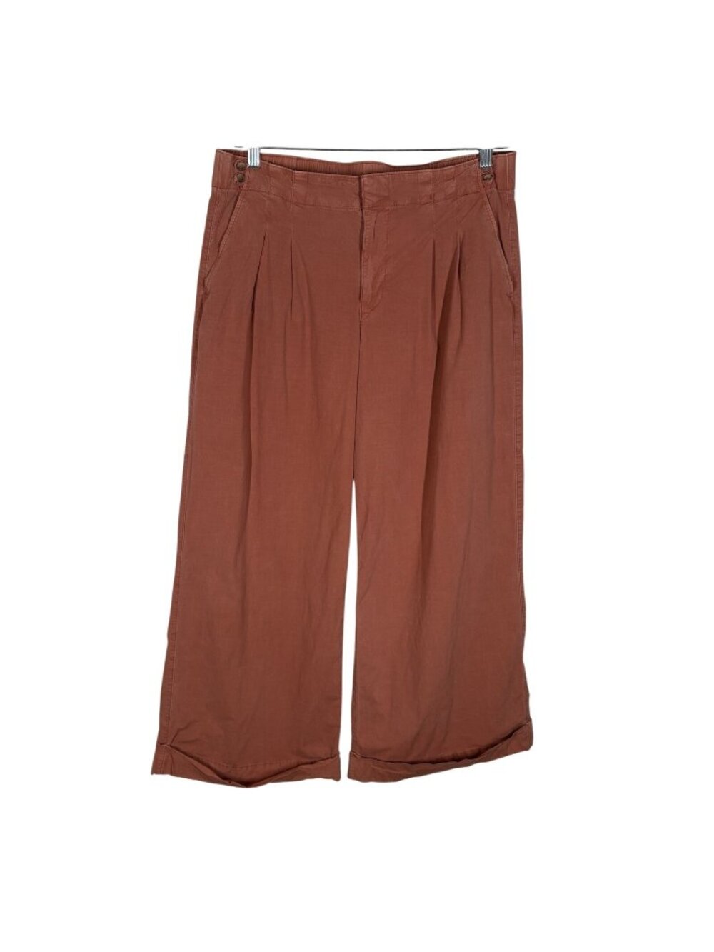 American Eagle Women 10 Terracotta Stretch Poplin Wide Leg Trouser Pants - Picture 4 of 14